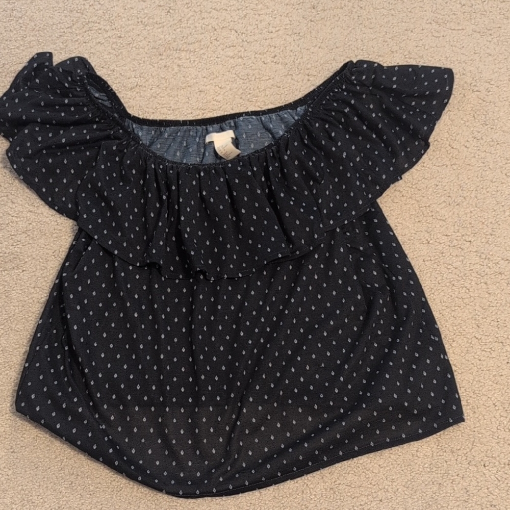 H&M Navy Blue Polka Dot Top